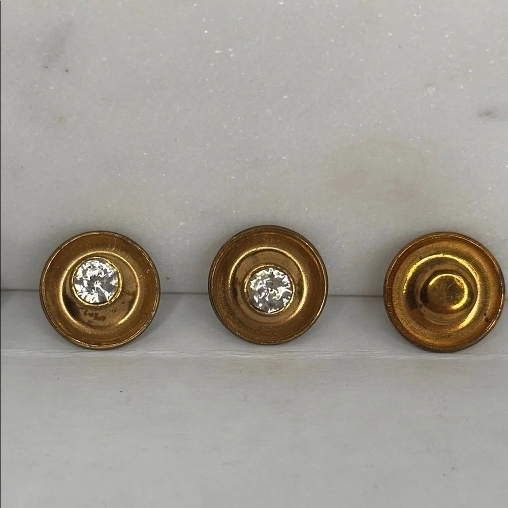 Antique Lot Of 5 Gold Filled or Brass? & Crystal Collar Buttons Lot M22
